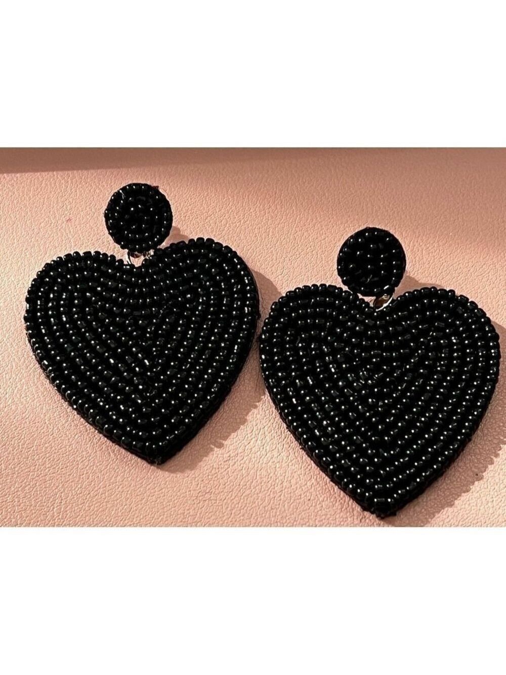 BLACK Heart Felt Back Beaded Earrings